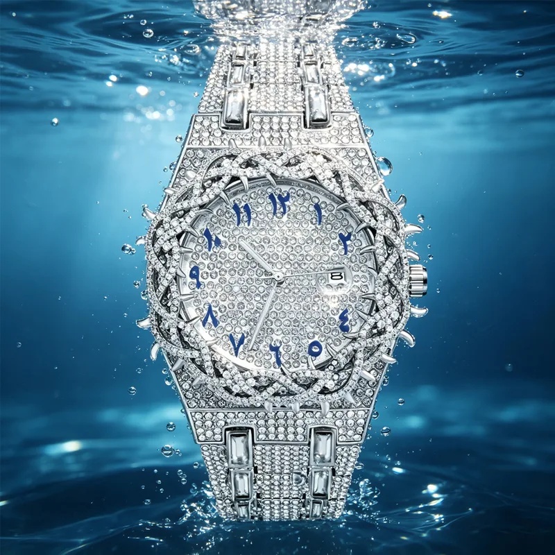 화려한 크리스털과 다이아몬드 장식이 돋보이는 남성용 쿼 - Luxury Watch Iceberg 리뷰 및 가격