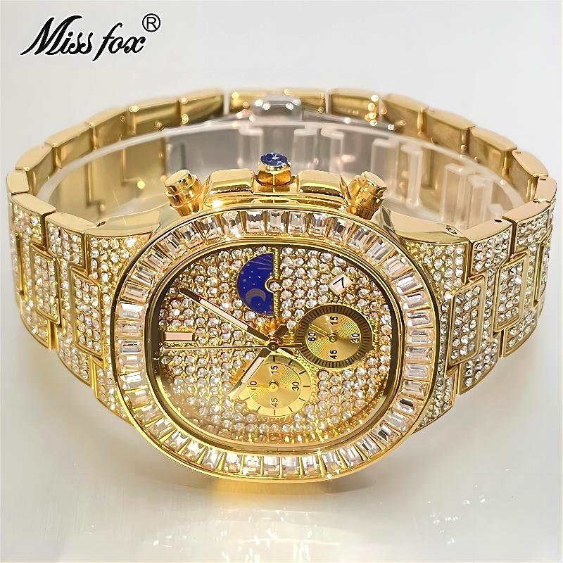 MISSFOX 남성용 럭셔리 골드 시계, 아이스 아웃  - Luxury Watch Iceberg 리뷰 및 가격